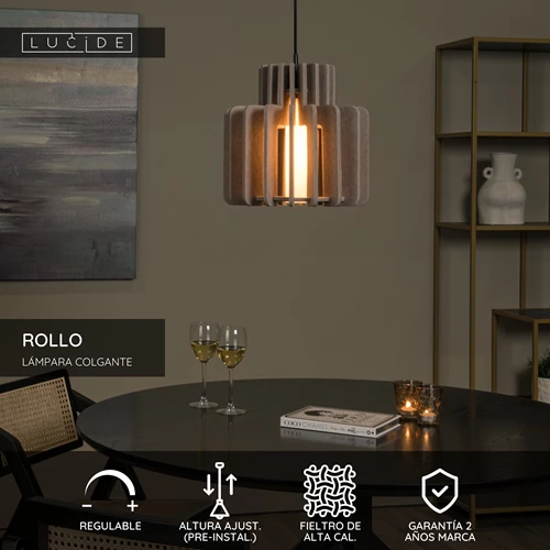 Lucide ROLLO - Lámpara colgante - 1xE27 - Taupe - USP